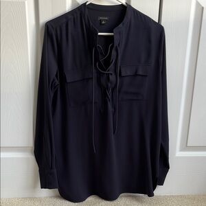 Ann Taylor Navy Lace-Up Blouse